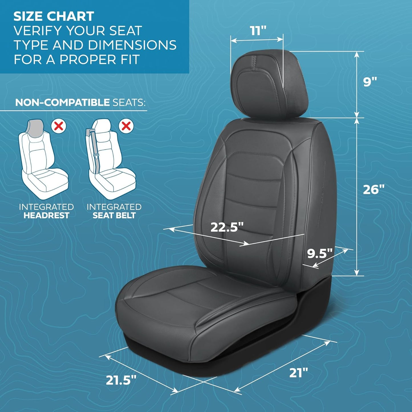 Elite Edition Faux Leather Seat Covers for Cars, Trucks, & SUV - 2 Charcoal Car Seat Covers for Front Seats - Universal Fit Car Accessories Automotive Interior Protector for Most Vehicles