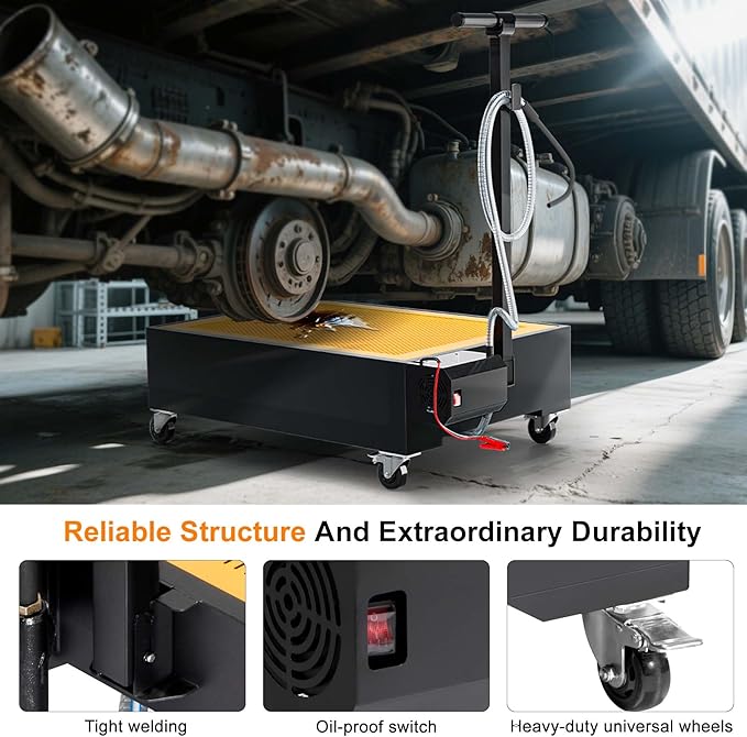 Oil Drain Pan, 21 Gallons Low Profile Oil Change Pan, Large Capacity Rolling Oil Drain Cart, Adjustable Hand, with Pump, Hose, Swivel Casters Wheels, Heavy-Duty for Trucks, RVs, SUVs