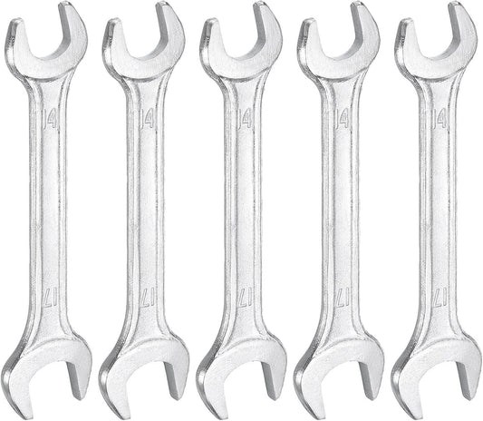 HARFINGTON 5pcs Double Open End Wrench 14mm x 17mm Metric 15 Degree Offset Angle Small Flat Head Wrench Galvanizing Open Ended Spanner for Automotive Repair Furniture Assembly