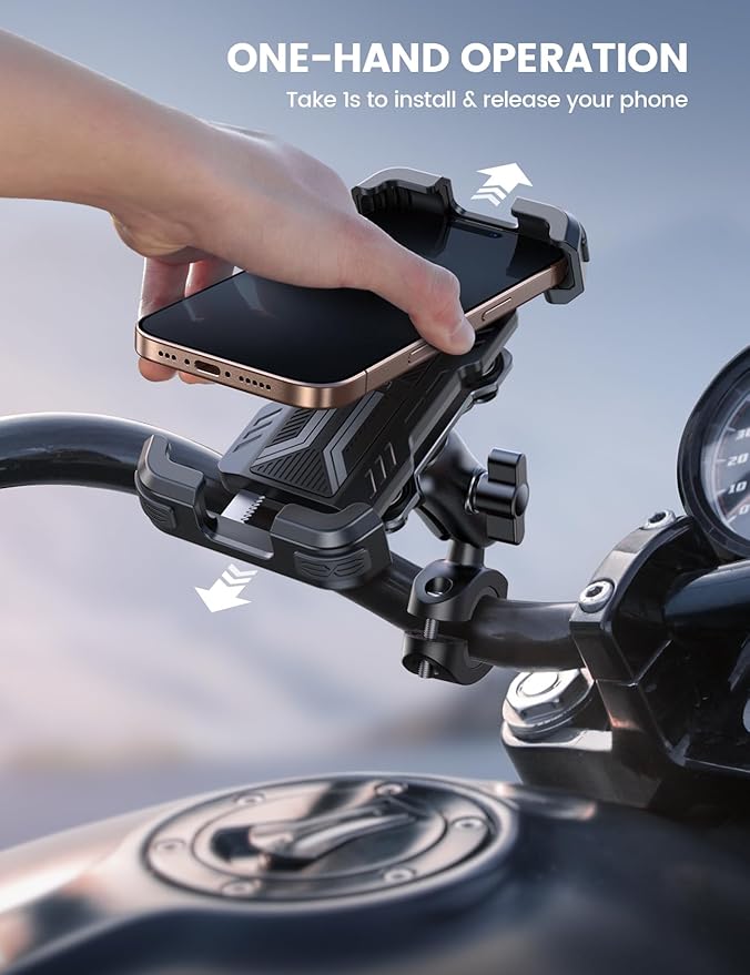 Lamicall Motorcycle Phone Mount Holder - [Dual Vibration Dampener] [Metal Adjustment Arm] Motorcycle Cell Phone Holder, Bike Handlebar Phone Mount, for iPhone 16/15/ 14/13 Pro Max, 4.7-6.7" Phones