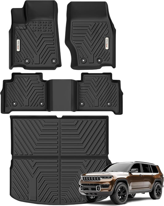 YITAMOTOR Floor Mats and Cargo Mats for 2022 2023 2024 2025 Jeep Grand Cherokee (Include 4xe NOT for L or WK), TPE All Weather 1st & 2nd Rows and Trunk Full Set Floor Liners, Black