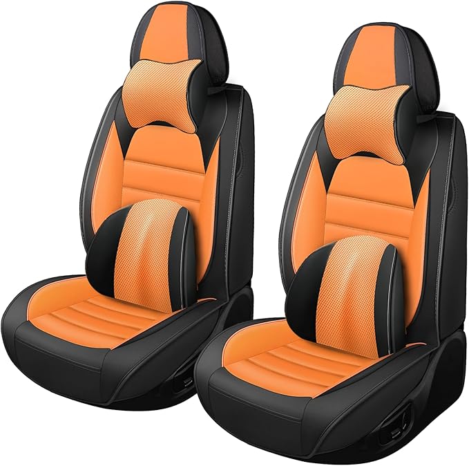 Car Seat Covers for GMC Sierra 1500/2500/3500 Denali SLT AT4 AT4X Base Seat Covers 2008-2025, Waterproof Premium Nappa Leather Seat Protectors(Luxury 2 Seats/Black&Orange)