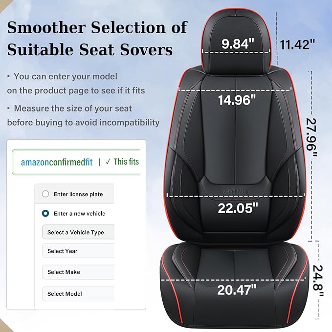 Coverado Seat Covers, Car Seat Covers Front Seats, Car Seat Cover, Car Seat Protector Waterproof, Car Seat Cushion Nappa Leather, Black Seat Covers Carseat Cover Universal Fit for Most Cars