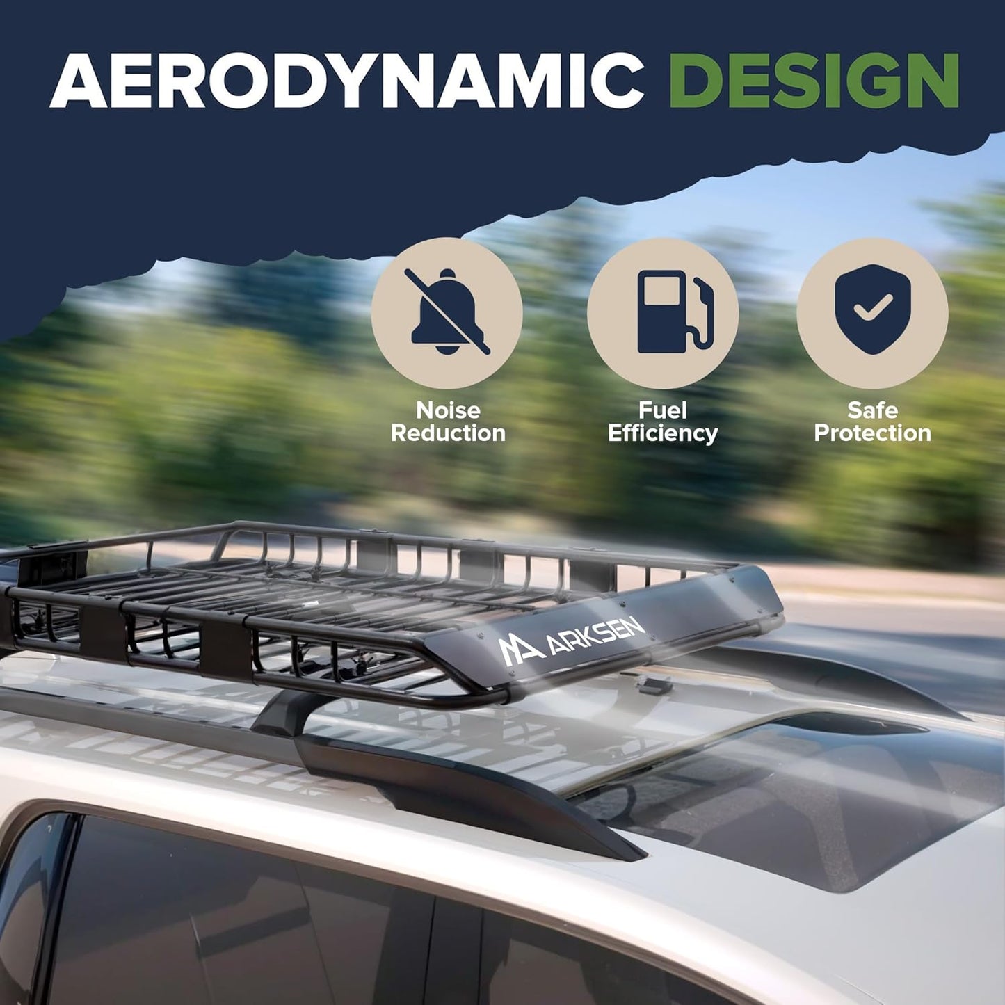 ARKSEN 54 x 39 x 5 Inch Upgrade Universal Roof Rack with Waterproof Bag, Cargo Net&2 Ratchet Straps - 150Lbs Capacity Heavy Duty Rooftop Cargo Carrier with Extension for Car, SUV & Pickup