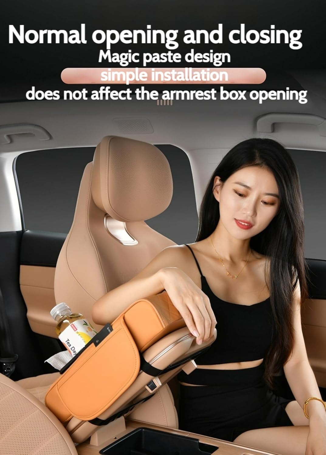 Car Center Console Cover Booster Multifunctional Car Center Console Cushion Pad with Cup Holder & Tissue Box & Side Pockets Arm Rest Cover for Car, Quilting, Black