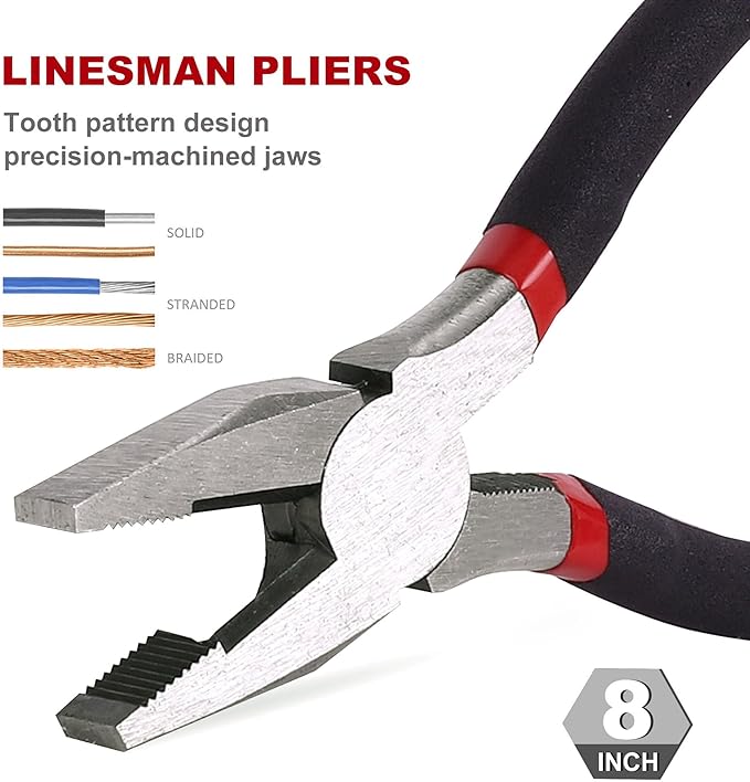 FASTPRO 6-Piece Large Pliers and Wrench Set, Includes 10" Groove Joint, 10" Slip Joint, 8" Linesman, 8" Long Nose, 6" Diagonal Pliers and 8" Adjustable Wrench