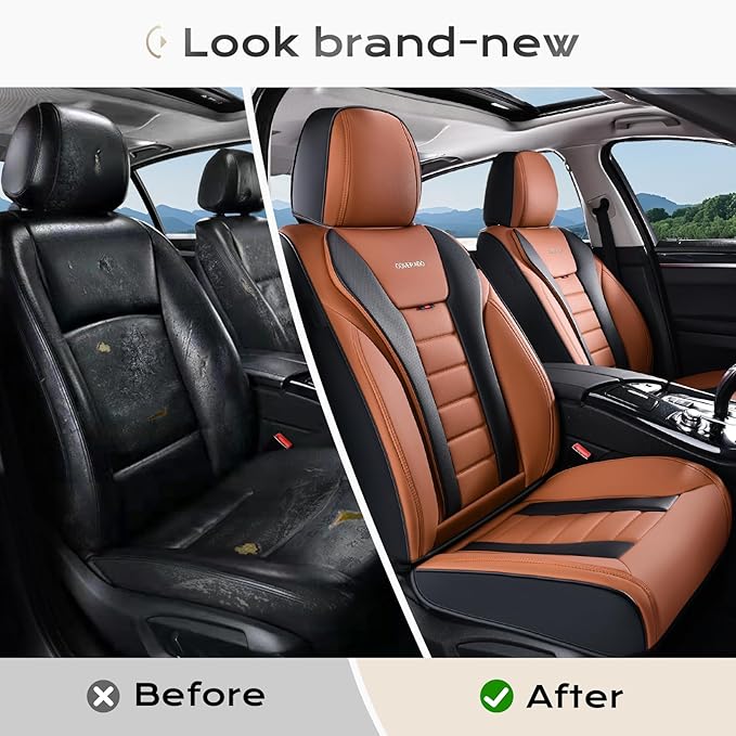 Coverado Car Seat Covers Full Set, Seat Covers for Cars, Front Seat Covers and Back Seat Cover Waterproof Leather Automotive Seat Cover, Universal Car Interior Protectors Cushion for Most Cars