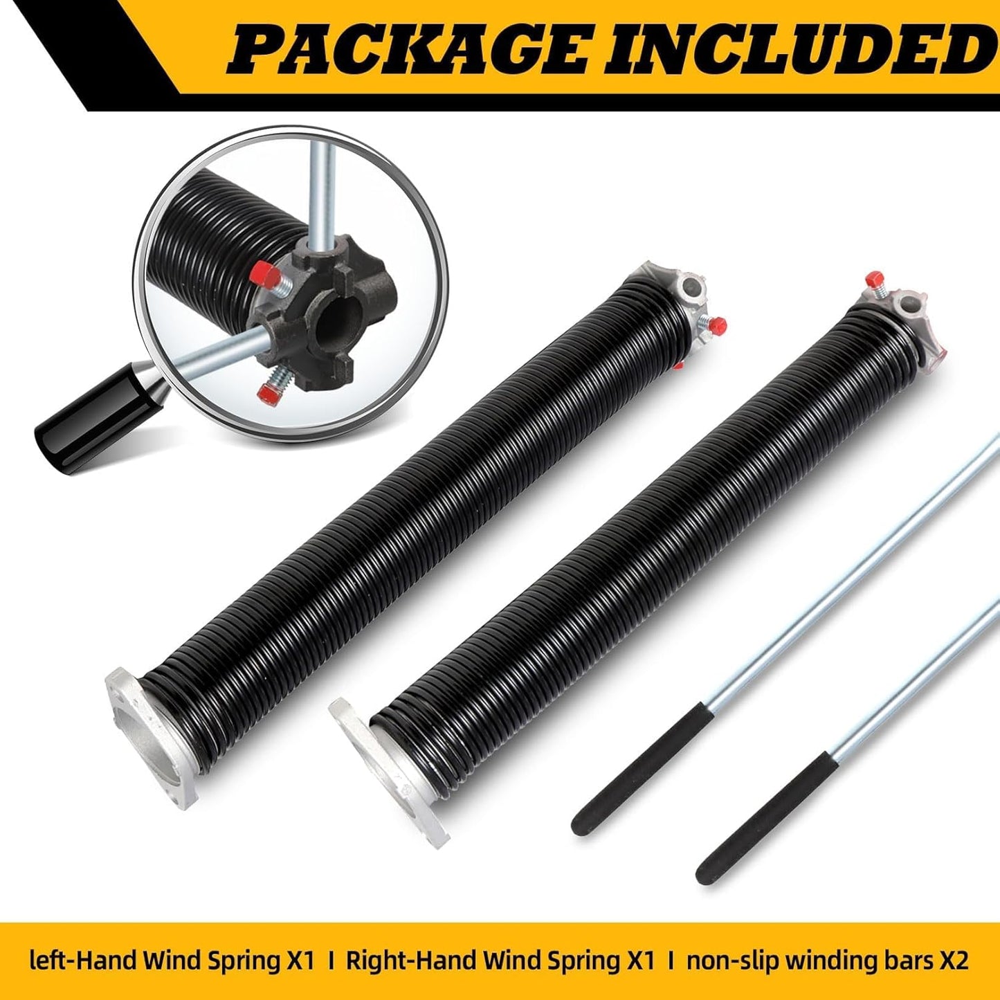 Pair of 2"Garage Door Torsion Springs Set with Non-Slip Winding Bars, Electrophoretic Coated (0.225X2"X30")