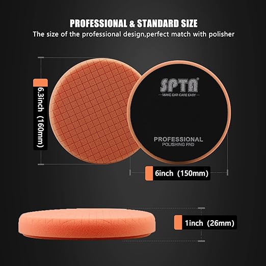 T40 Orange Medium-Cut Foam Polishing Pads, SPTA 3Pcs 6.5 Inch Face for 6 Inch 150mm Backing Plate Compound Buffing Sponge Pads for Car Buffer Polisher Compounding, Polishing and Waxing -X00224Y6O3
