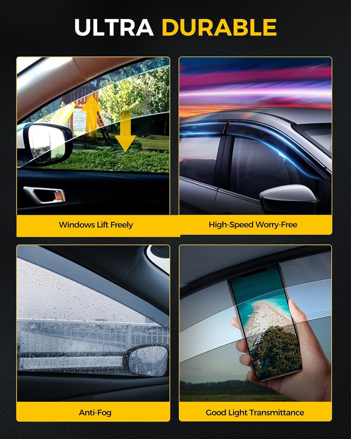 Rain Guards for Car Windows, Tape-On Window Visors Rain Guards Fit for 2019-2024 Chevy Silverado 1500/GMC Sierra 1500 Crew Cab, Window Deflectors, Vent Visors Car Accessories, 4 Pieces