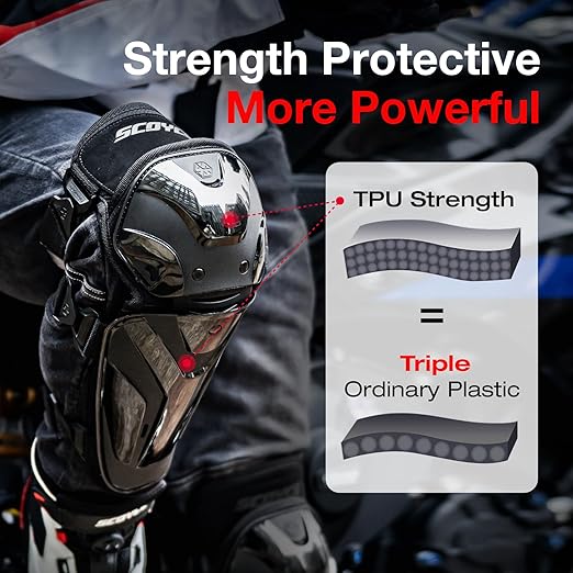 Scoyco Motorcycle Knee and Shin Guards – Motocross Knee Pads Adjustable TPU Protective Gear for Road Cycling