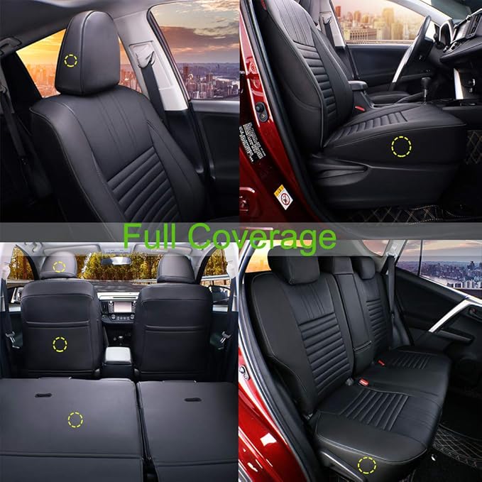 EKR Rav4 Seat Covers Custom Fit for Toyota Rav4 XLE,Platinum,Limited 2013-2018 & SE 2016-2018, Leather Truck Seat Cover Full Set for SUV,Faux Leather(Black)