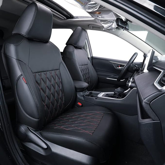coverdream RAV4 Waterproof Leather Seat Covers Custom Fit for 2019-2024 2025 Toyota RAV4 LE,XLE,XLE Premium,Limited,Full Coverage,Airbag Compatible,Car Seat Protector(Full Set,Red/Black)