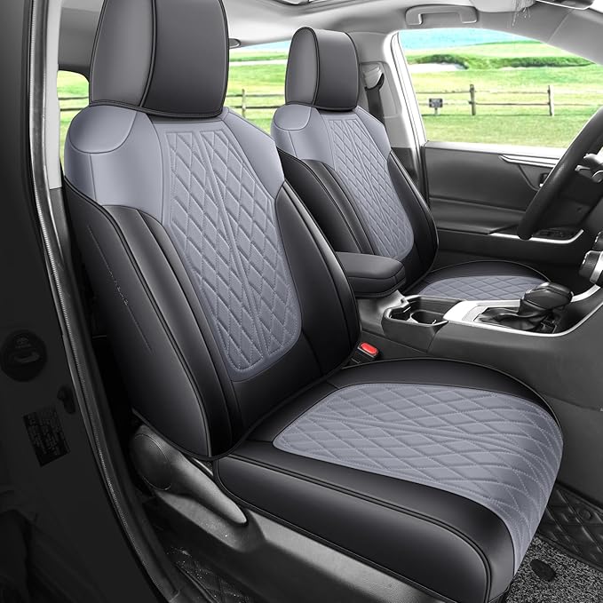 Rav4 Seat Covers Custom Fit for Toyota Rav4 Full Set Faux Leather Car Seat Covers Waterproof Full Coverage (Black & Grey, 2013-2018 LE/XLE/Premium/Limited)