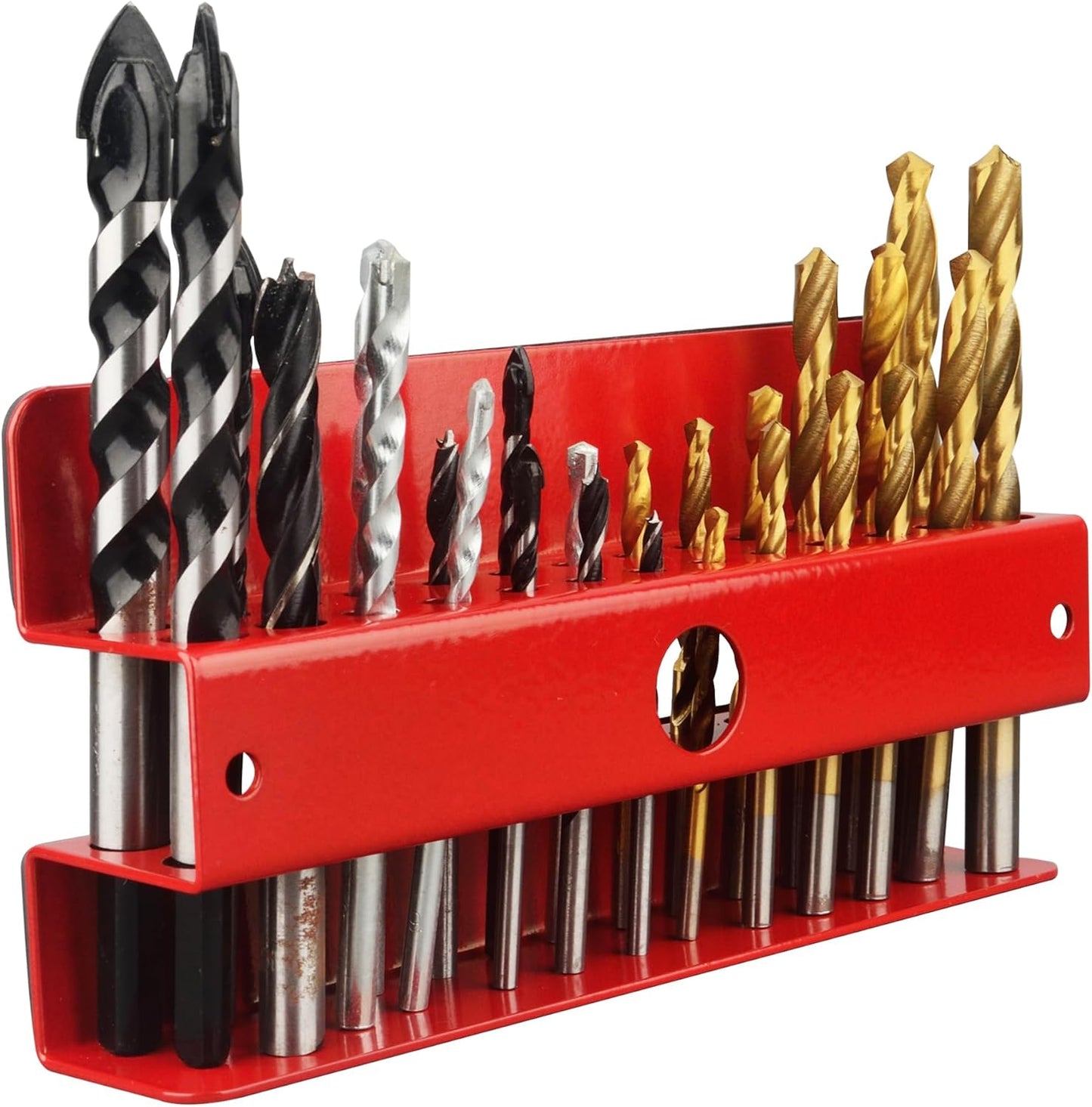 MUTUACTOR Drill Bit Organizer Heavy Duty,Quick Access Magnetic Mount Drill Bit Holder,Anti-scratch Magnetic Tool Holder for Long Phillips Head Drill Bits Impact Bits Storage,Red,26 Holes
