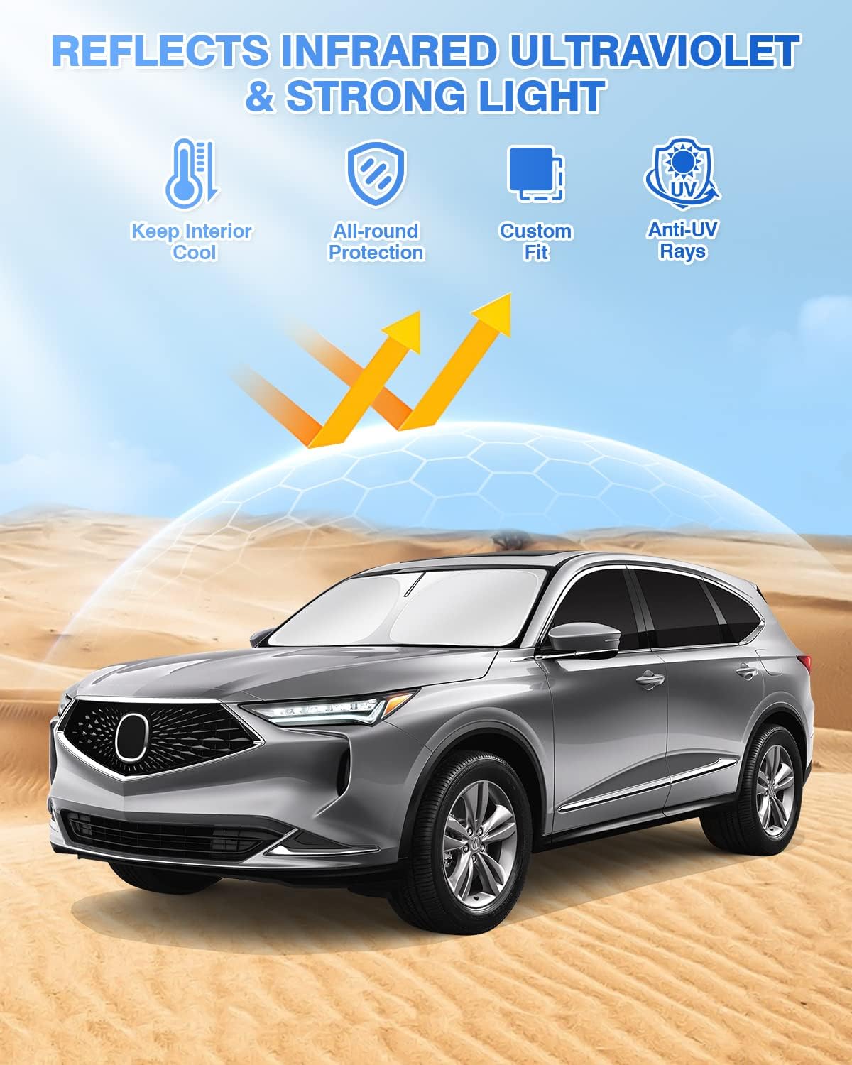 Sunshade for 2021-2025 2026 Acura MDX Accessories Windshield Sun Shade Side Rear Window Shade Cover Sun Visor Shield Privacy Protection Keep Vehicle Cool Black 8PCS