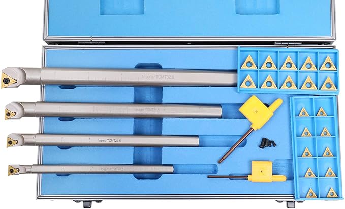 Accusize Industrial Tools 3/8, 1/2, 5/8 & 3/4 inch, 31 Pc Right Hand Stucr Indexable Boring Bar Set Including 20 Pc Tcmt Inserts, P252-S412