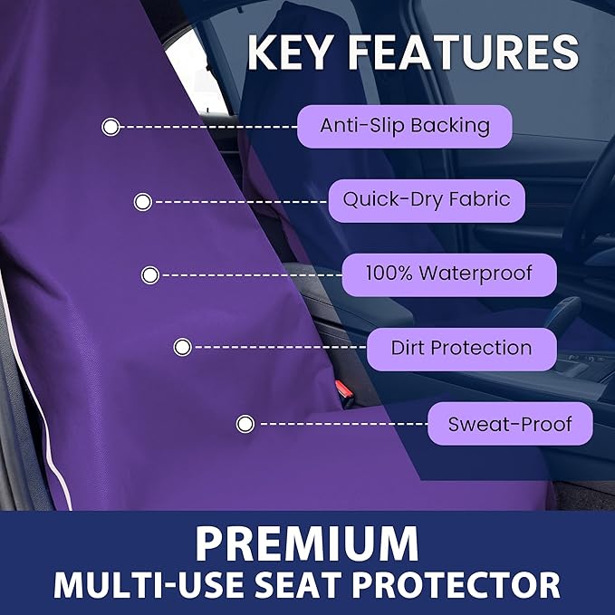 Dri Seats Waterproof Car Seat Cover – Premium Sweat Towel with Slip Resistant Backing for Front Seats in Cars, Trucks, SUVs – Universal Seat Liner, Easy Install, Machine Washable, Breathable