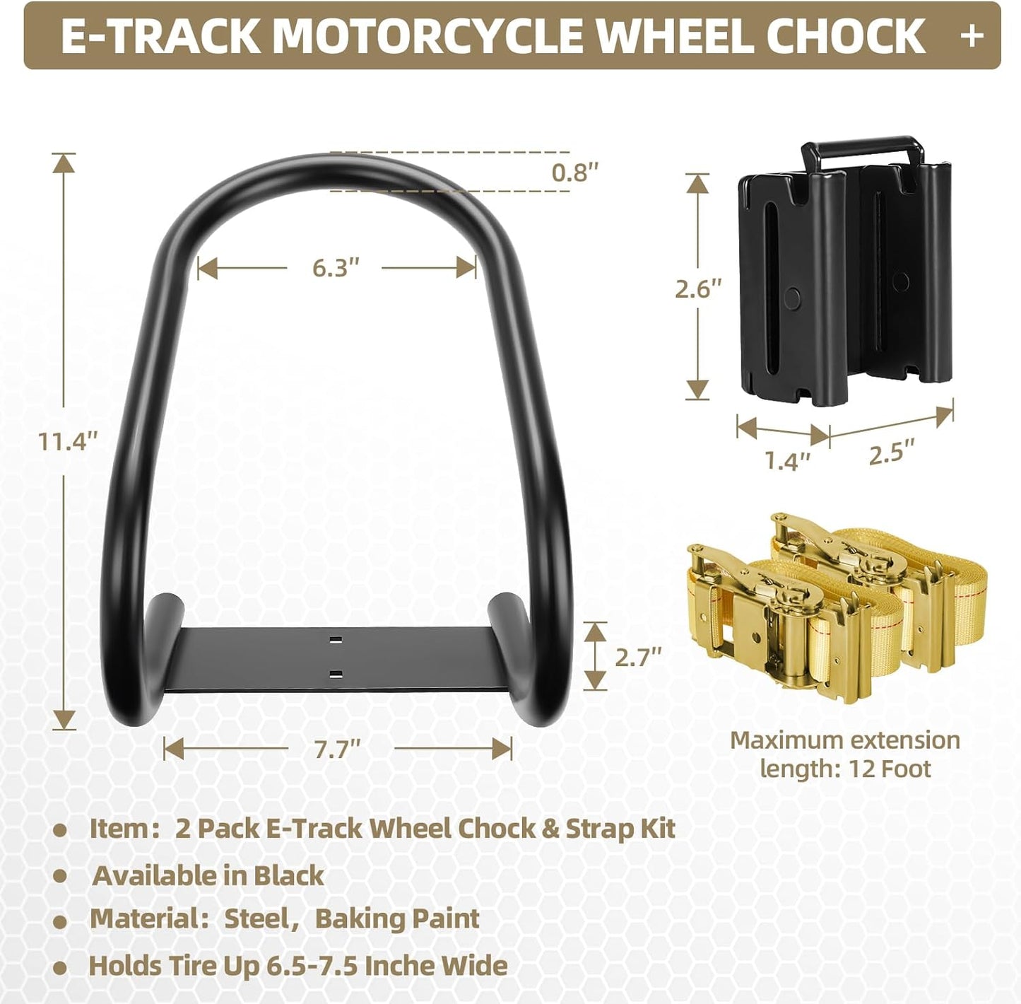 2 Pack E-Track Wheel Chock & Strap Kit|E Track Motorcycle Wheel Chock for Trailers for etrack system|E-Track Accessories for Enclosed Trailer- Supports Tire dirt bike, motorcycle for Garages and Trail
