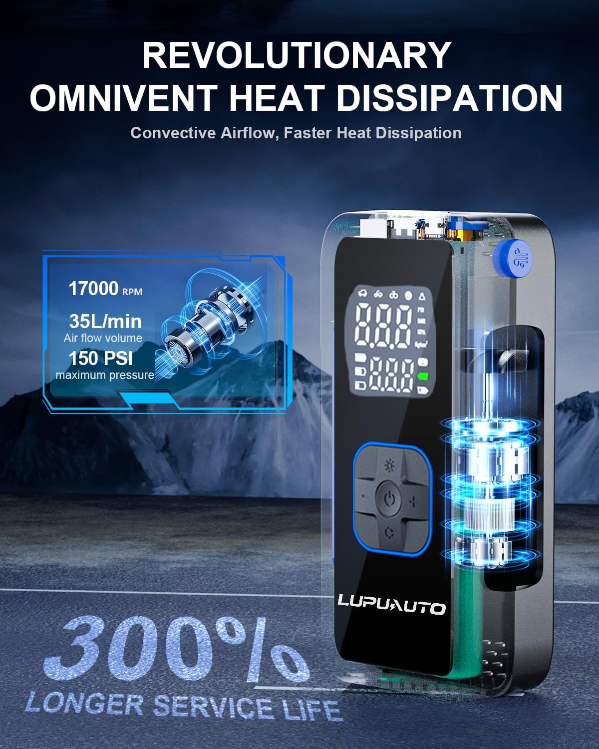 Tire Inflator Portable Air Compressor, 150PSI Air Pump Tires Portable with Pressure Gauge, Tire Inflator with LED Light for Car, Bike, Motorcycle, Balls