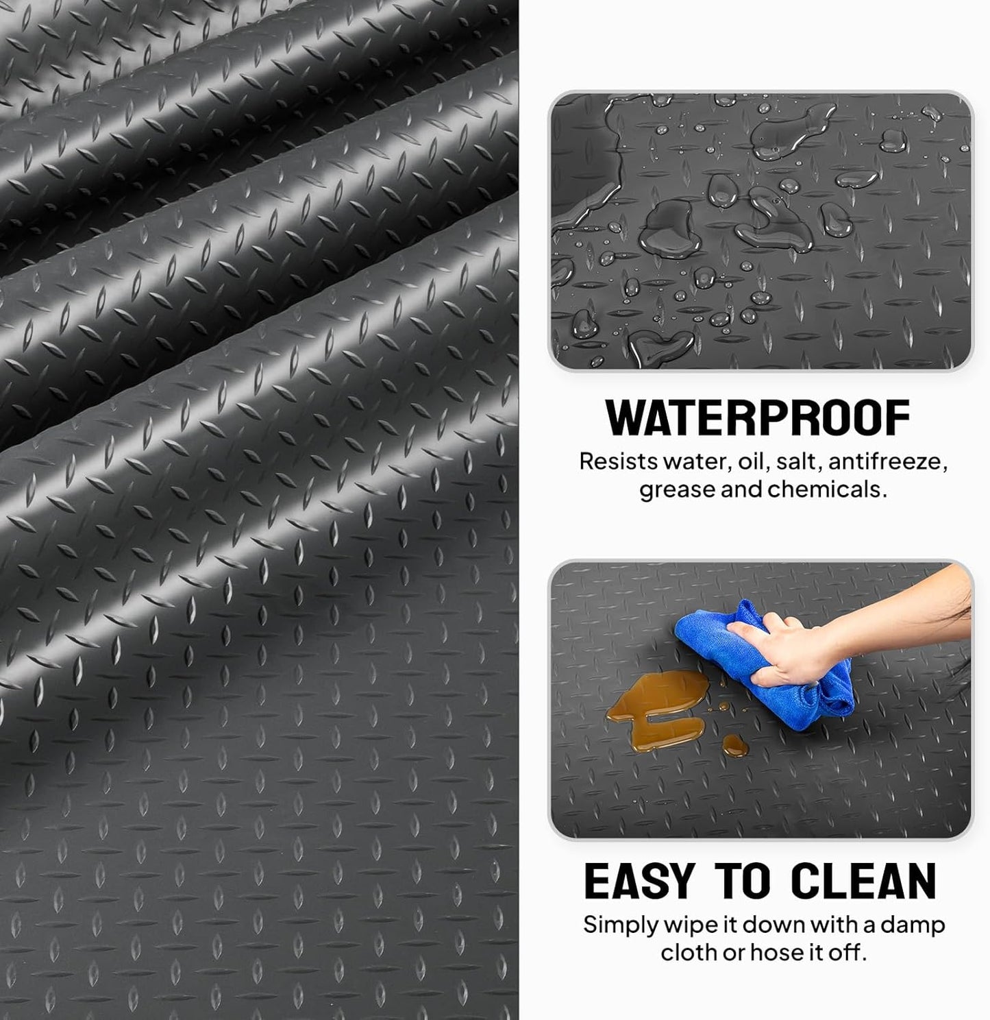 TUFFIOM 7.5x22 FT Garage Floor Mat, Thickened Diamond Plate PVC Garage Mats Flooring Roll for Under Car, Garage Parking Mats for Floor Large SUVs, MPV, Pickup Truck, RV