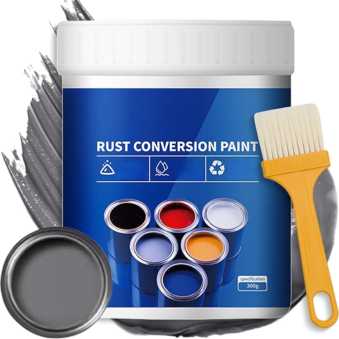 Weatherproof Rust Converter Paint for Metal, Rust Remover for Metals, Rust Conversion Paint, Rusts Paints for Metals with Brush (300g,Gray)