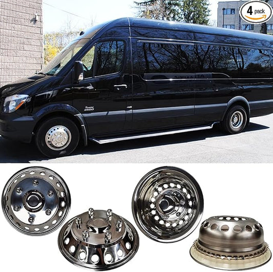 K16A 16" Polished Stainless Steel Dually Wheel Simulator,4pcs Snap on Hubcaps,6 Lug 18 Hand Hole Wheel Cover fit for 2012-2021 Dodge, Mercedes and Freightliner Sprinter Van