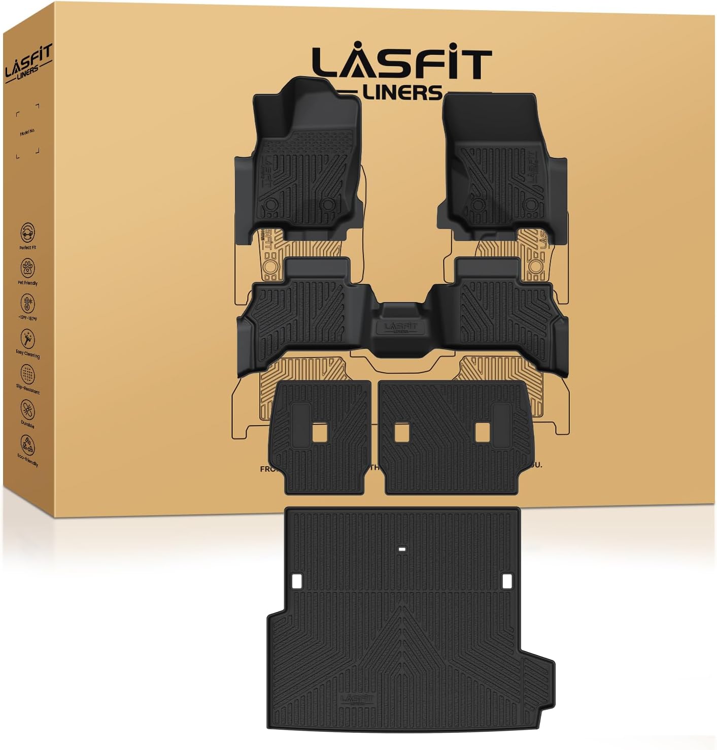 LASFIT Floor Mats for Toyota 4Runner 2025-2026 (Only fit Hybrid) wtih Trunk mat&backrest mat, All Weather TPE Custom Fit Floor Liner for 4 Runner TRD/Limited/Platium 6th gen Front&Rear Car Mats, Black