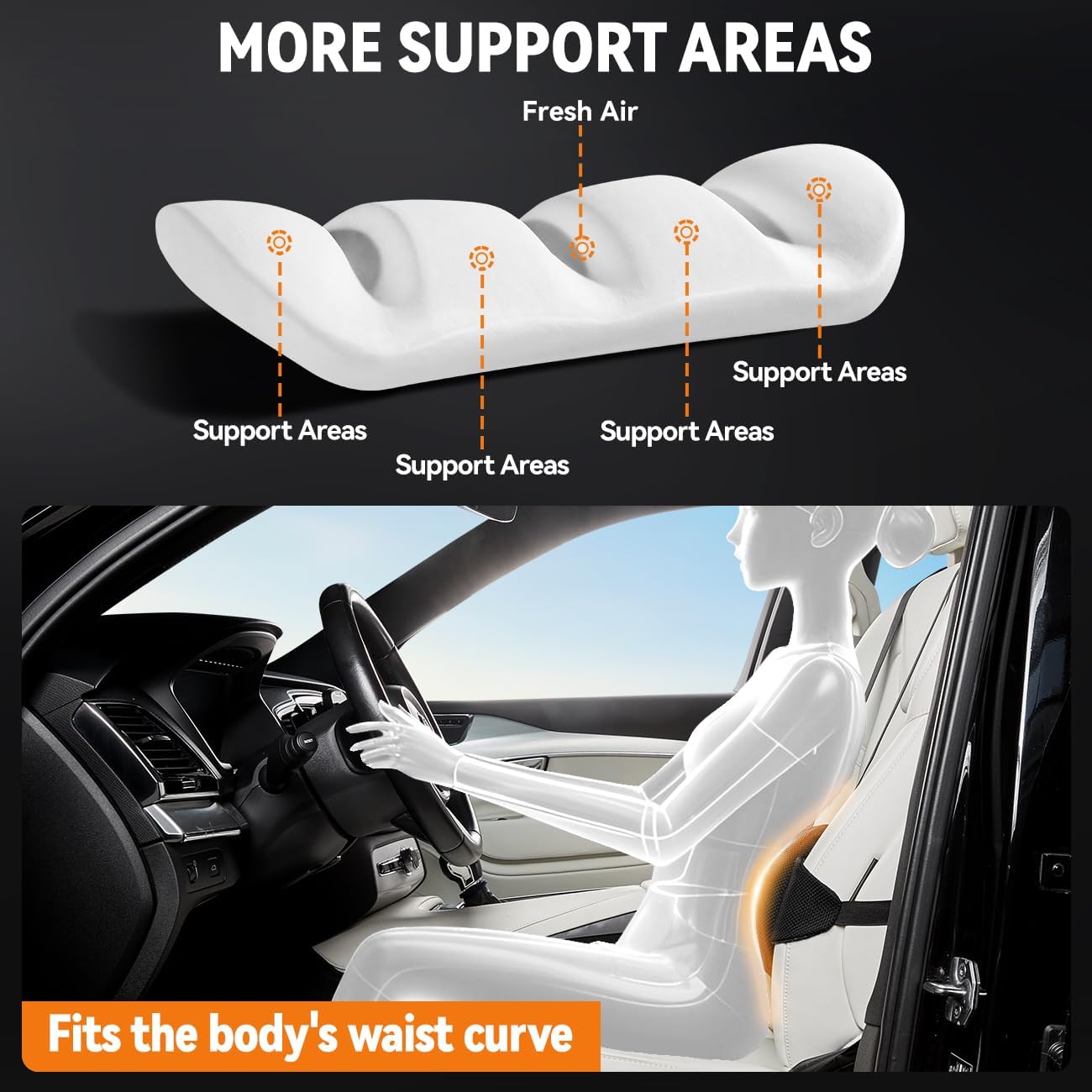 Lumbar Support Pillow for Car,Back Support for Car Seat Cushion,Adjustable Straps Securely Fixed Car Lumbar Support Pillow for Office Chair (Beige)