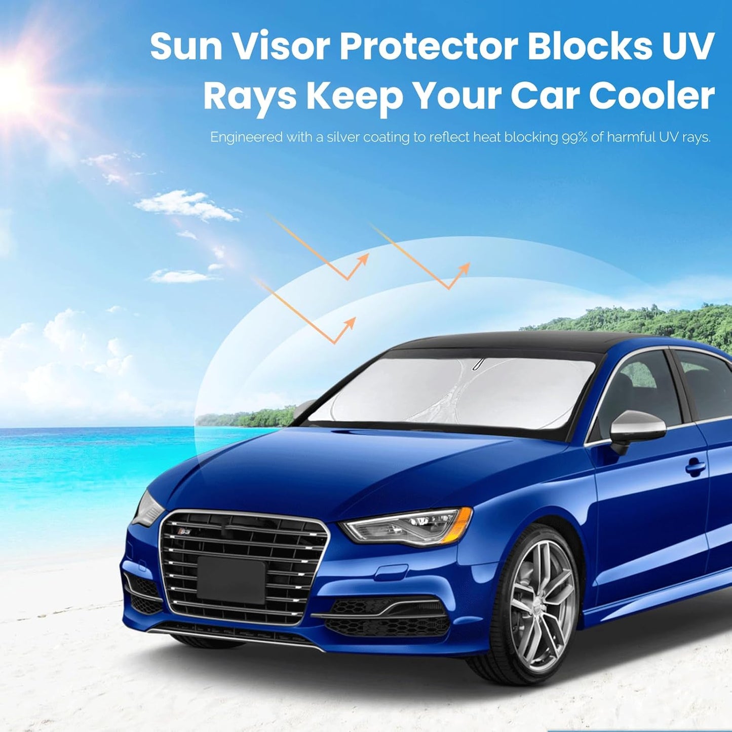 for 2022-2024 2025 Audi A3 Sun Shade Windshield Cover, Car Sunshades for Front Windows Shield Custom Fit A3 Sedan/A3 Quattro/RS3/Cabriolet/S3 Sun Visor Protector Blocks UV Rays Car Accessories