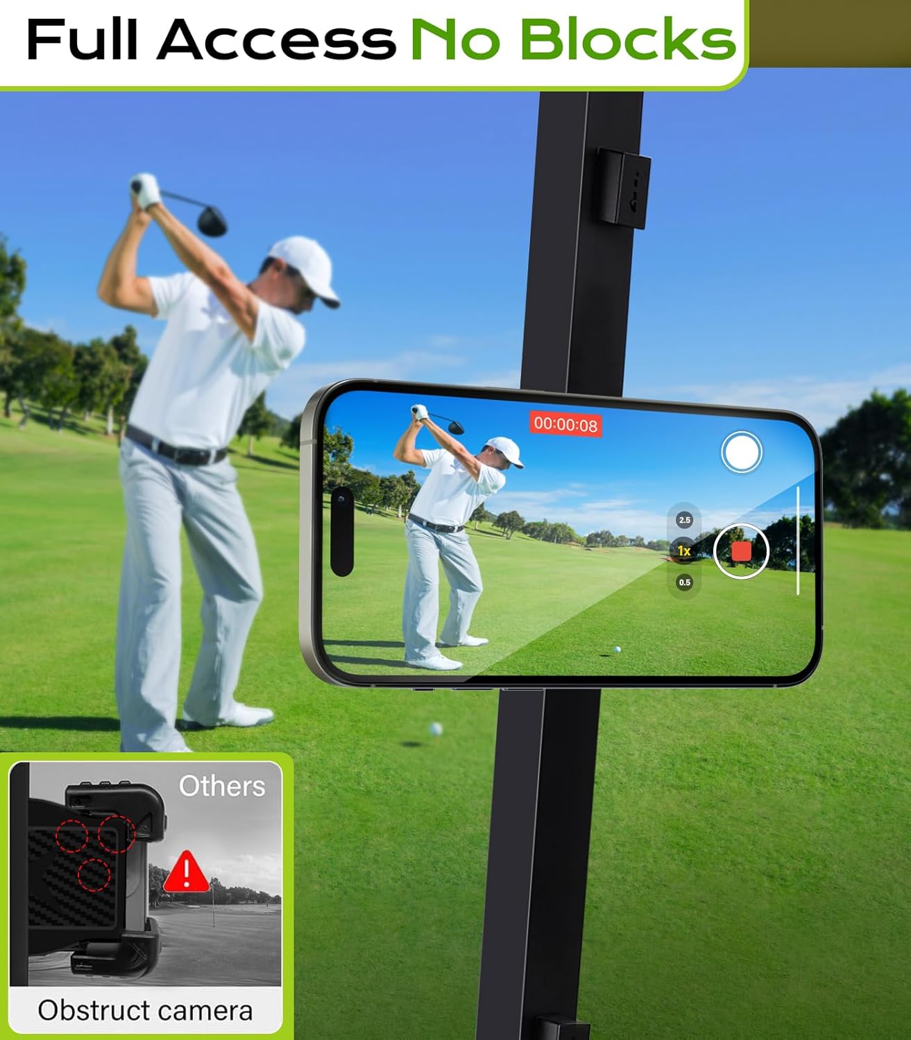 Magnetic Golf Cart Phone Holder Compatible with MagSafe iPhone 16 Pro Max Plus 15 14 13 12 Fits EZGO, Yamaha, Club Car, Icon, Golf Cart Accessories Essentials Gift for Friend Men Women Black