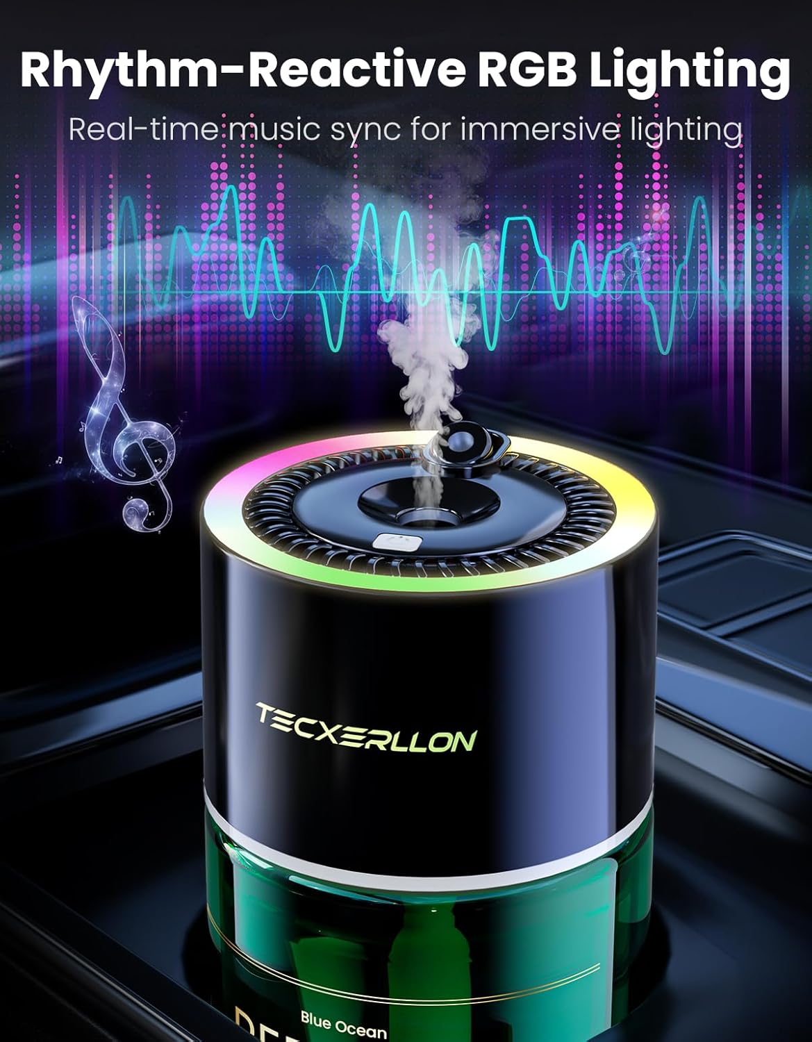 Car Air Freshener, Car Diffuser with RGB Ambient Light & Starry Ceiling, 4 Smart Scent Modes, 120-Day Runtime, Auto On/Off, USB-C Rechargeable, Cologne-Inspired Fragrance,120ML