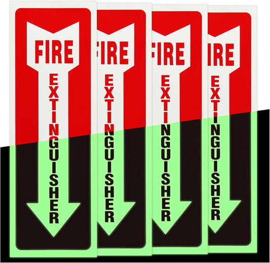 Madrigal Fire Extinguisher Glow in the Dark Sticker Sign,fire extinguisher sign,4Pack-4x12"Premium Self-Adhesive Vinyl for UV, Weather, Scratch, Water and Fade Resistance, Indoor and Outdoor