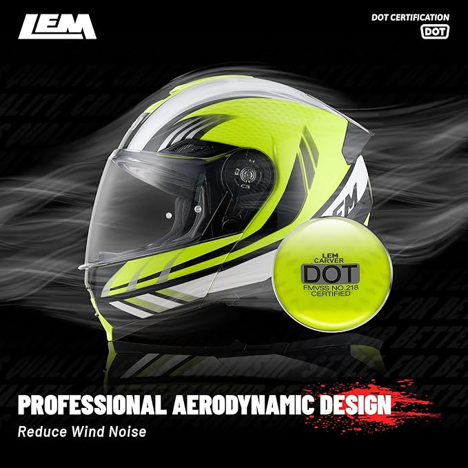 LEM Modular Motorcycle Helmets Fiberglass, Full Face Motorcycle Helmet Flip Up for Touring, DOT Certified, Release Sun Visor & Removable Comfort Liner, Lightweight Street Bike Helmet (Yellow, L)
