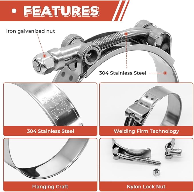 24 Pack 12 Size T-Bolt Hose Clamps, Stainless Steel_304 Working Range 28mm-116mm for 0.75" -4'' Hose ID, Turbo Intake Intercooler Clamp for Automotive