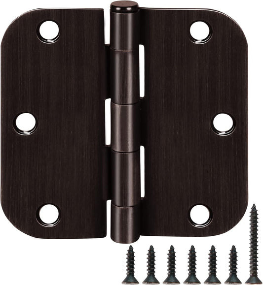 18 Pack Oil Rubbed Bronze Door Hinges 3.5" x 3 1/2 Inch Black Brushed Interior Hinge Rounded 5/8" Radius Corner 3 ½"Iron Residential Standard Bedroom Bifold Single Double Doors Hardware Kit
