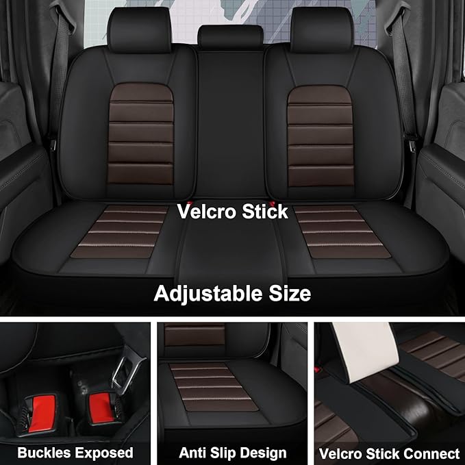 Full Set Car Seat Covers for GMC Sierra 1500/2500/3500 Denali SLT AT4 AT4X Base Seat Covers 2008-2025, Waterproof Premium Nappa Leather Seat Protectors(Luxury 5 Seats/Black&Coffee)