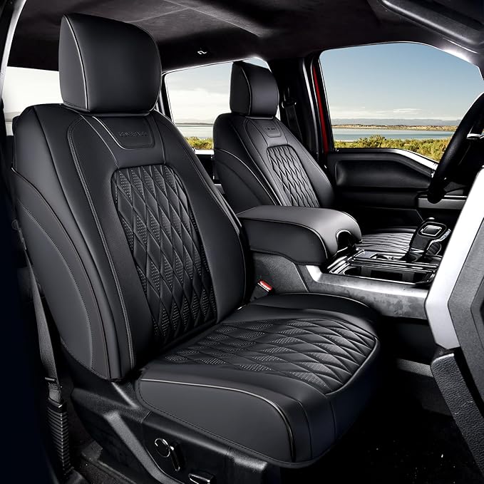 Coverado Leather Seat Cover, Custom Fit for Ford F150 Seat Covers, Ford F150 Truck Seat Covers Waterproof Fit for 2015-2025 F150 & 2017-2025 F250 F350 F450 Black - Front Pair