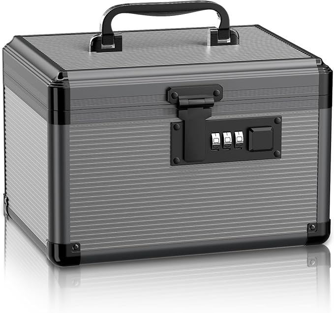 Medicine Lock Box with Code, Locking Medicine Box with Removable Tray, Portable First Aid Box for Home, 10 * 6.9 * 6.9 Inch (Black)
