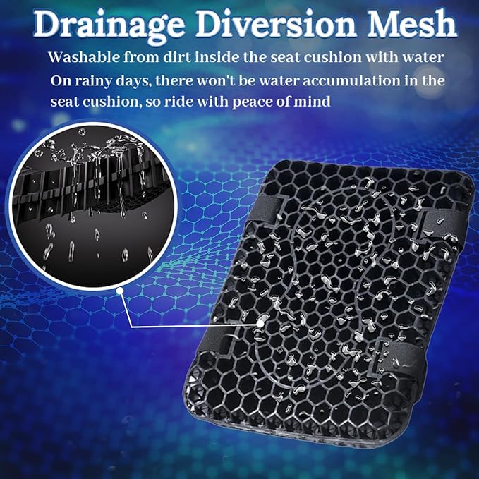 Motorcycle Gel Seat Cushion, 3D Honeycomb Shock-Absorbing, Hollow and Breathable, Hel Material is Compressive, Non-Breaking, Non-Hardening, Soft and Comfortable (Small Rectangular Style)
