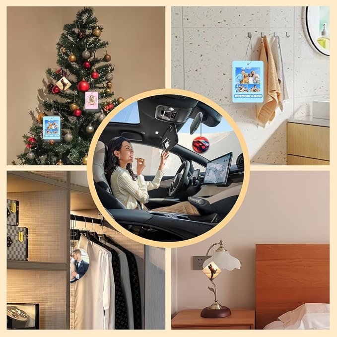 Bulk 10-100Pcs Custom Photo Car Air Freshener – Double-Sided Personalized Hanging Decor for Rear View Mirror, Long-Lasting Fragrance Ornament, Unique Gift for Car Owners (Square)