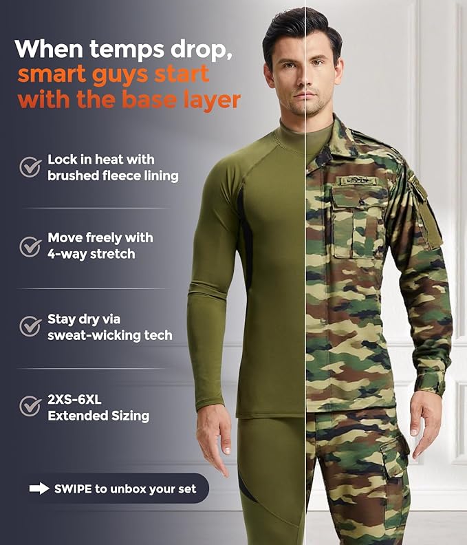 CL convallaria Thermal Underwear Long Johns Set Mens Winter Gift Hunting Gear Sport Base Layer Bottom Top