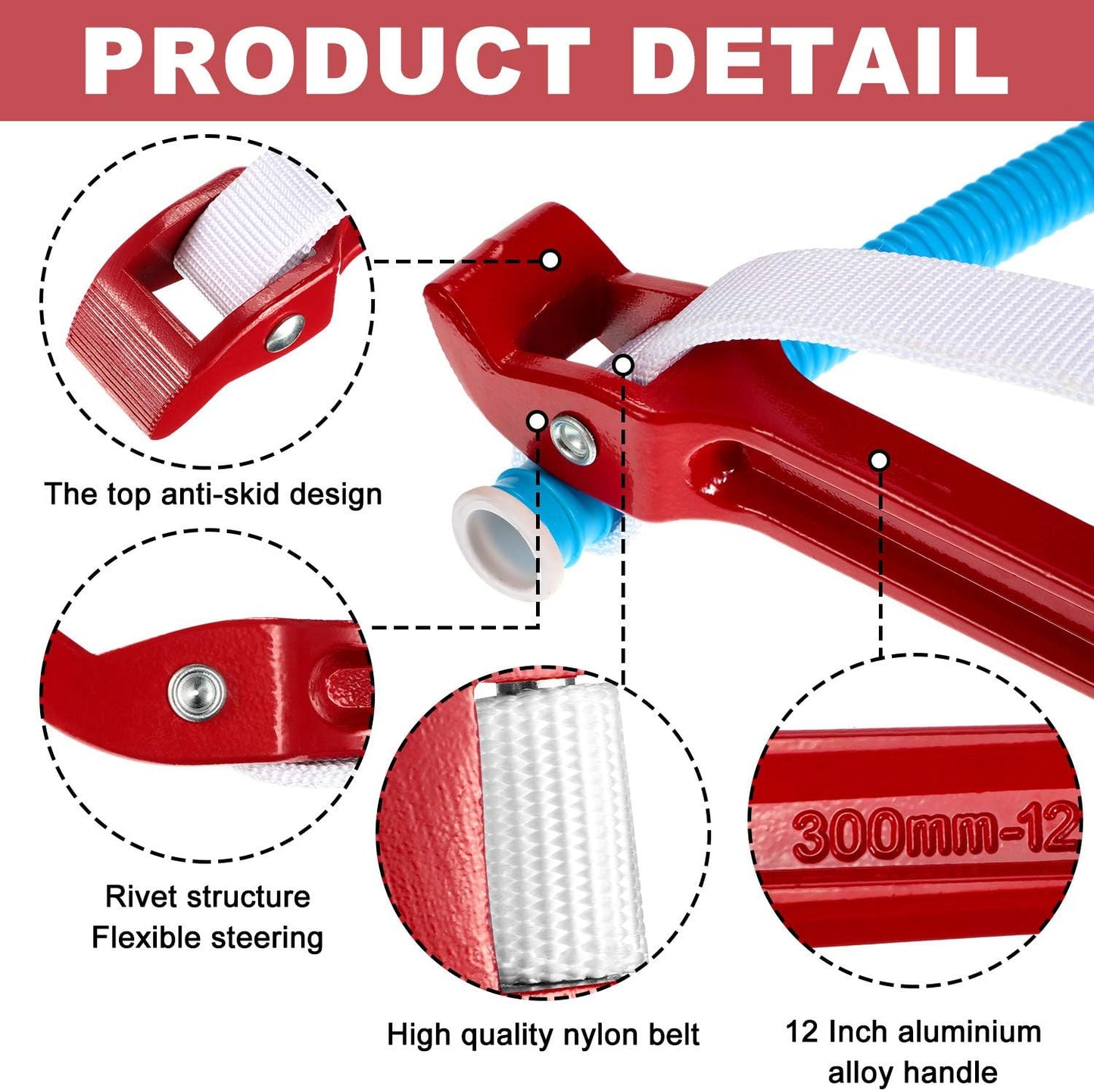 Mudder 12 Inch Strap Wrench Adjustable Pipe Nylon Plumbing Strap Wrench Oil Filter Jar Opener Handle Belt Anti-sliding Fixed Tool