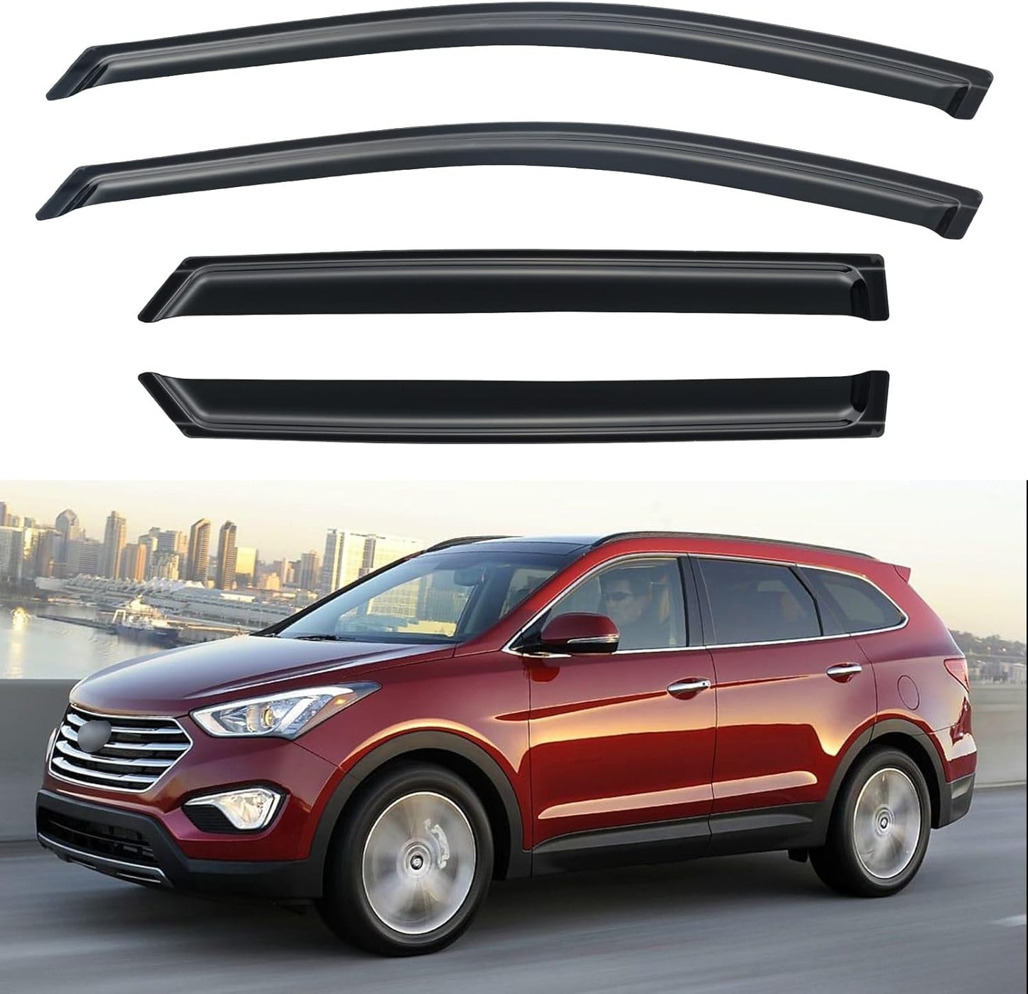 Window Visors Rain Guards Shield for 2013-2018 Hyundai Santa Fe, Out-Channel Window Vent Wind Deflectors Visors Shades for 13-18 Santa Fe (EXCLUDES Santa FE XL)