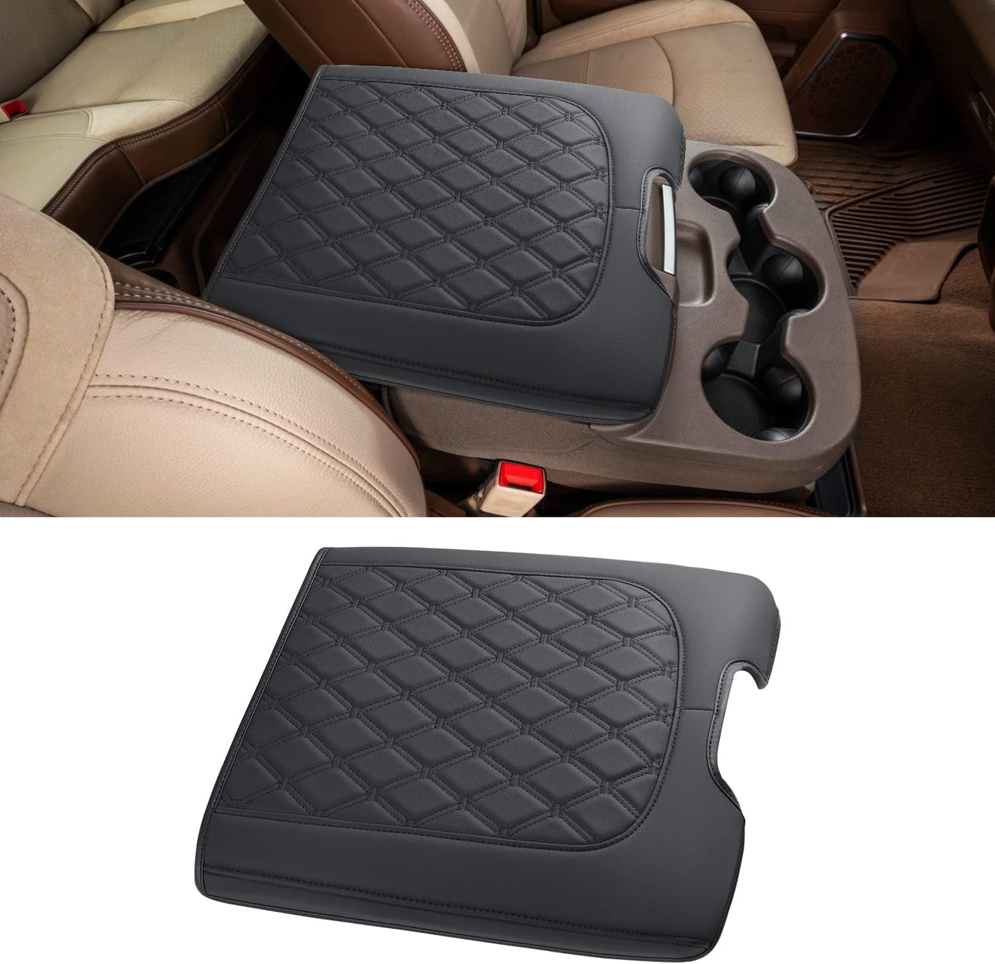 GIANT PANDA Custom Fit Console Cover for 2013-2018 Ram 1500 & 2013-2024 Ram 2500/3500/1500 Classic Model Jump Seat Console - Waterproof Faux Leather Armrest Center Cover - Full Protection - Black