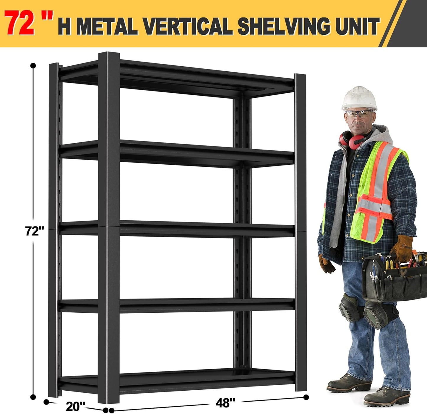 72" H x 48" W x 20" D 5-Tier Heavy Duty Garage Shelving Unit, 3000 LBS Capacity Metal Storage Rack,Adjustable Steel Shelves for Garage, Warehouse, Basement, Pantry, Workshop.4 Pack