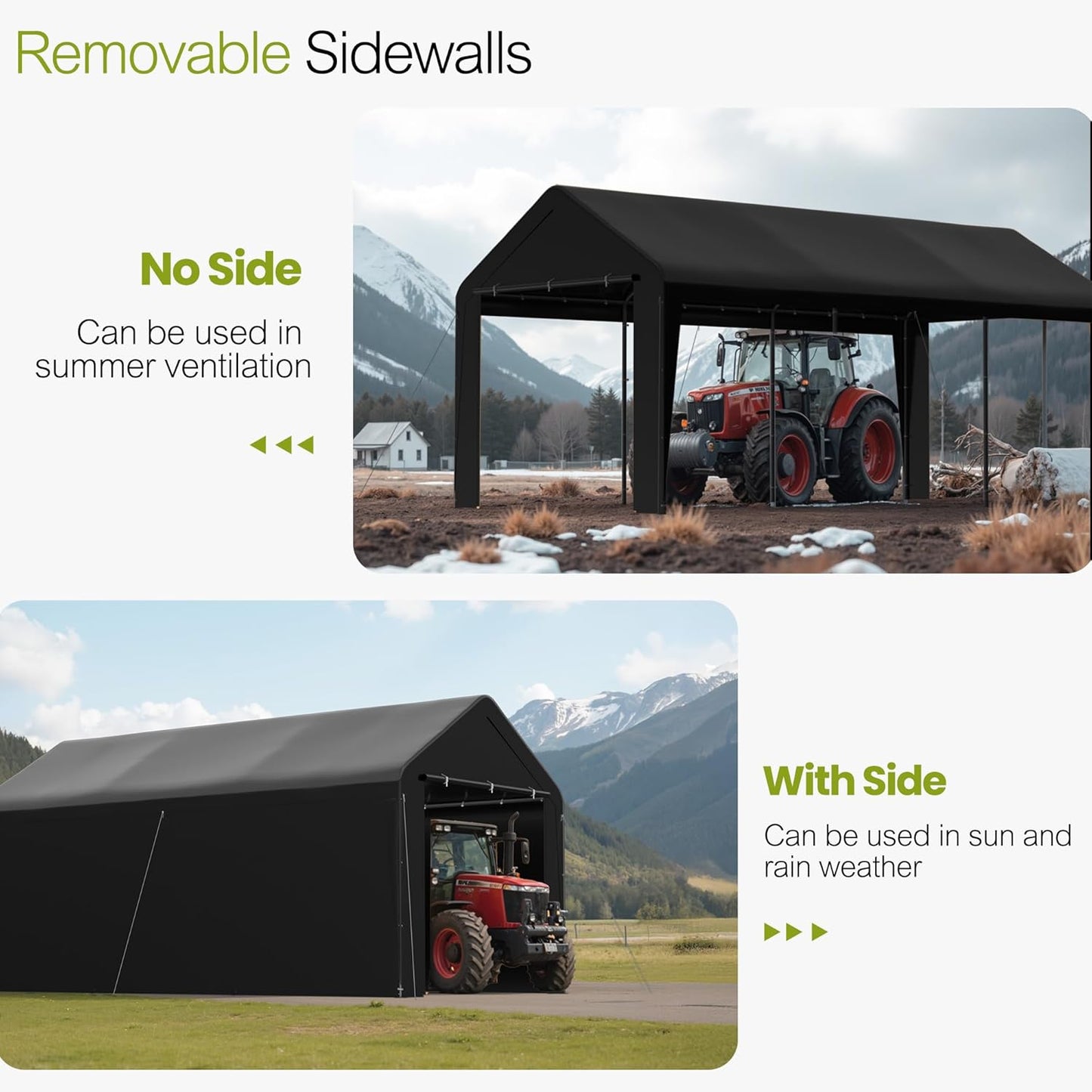 GOJOOASIS 10x20 Carport Heavy Duty Portable Garage Shelter Metal Car Canopy Tent with UV-Resistant & Weatherproof Top Cover for RV & Vehicles (Black, 10x20 with sidewalls)