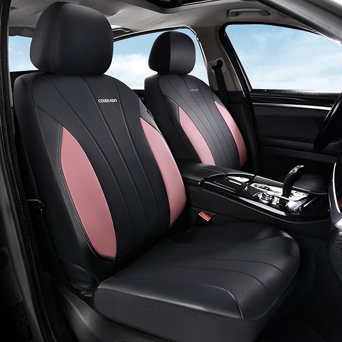 Coverado Car Seat Covers, Luxury Front Seat Covers, Leather Car Seat Protectors, Pink Automotive Seat Covers Universal Fit for SUVs Trucks Sedans