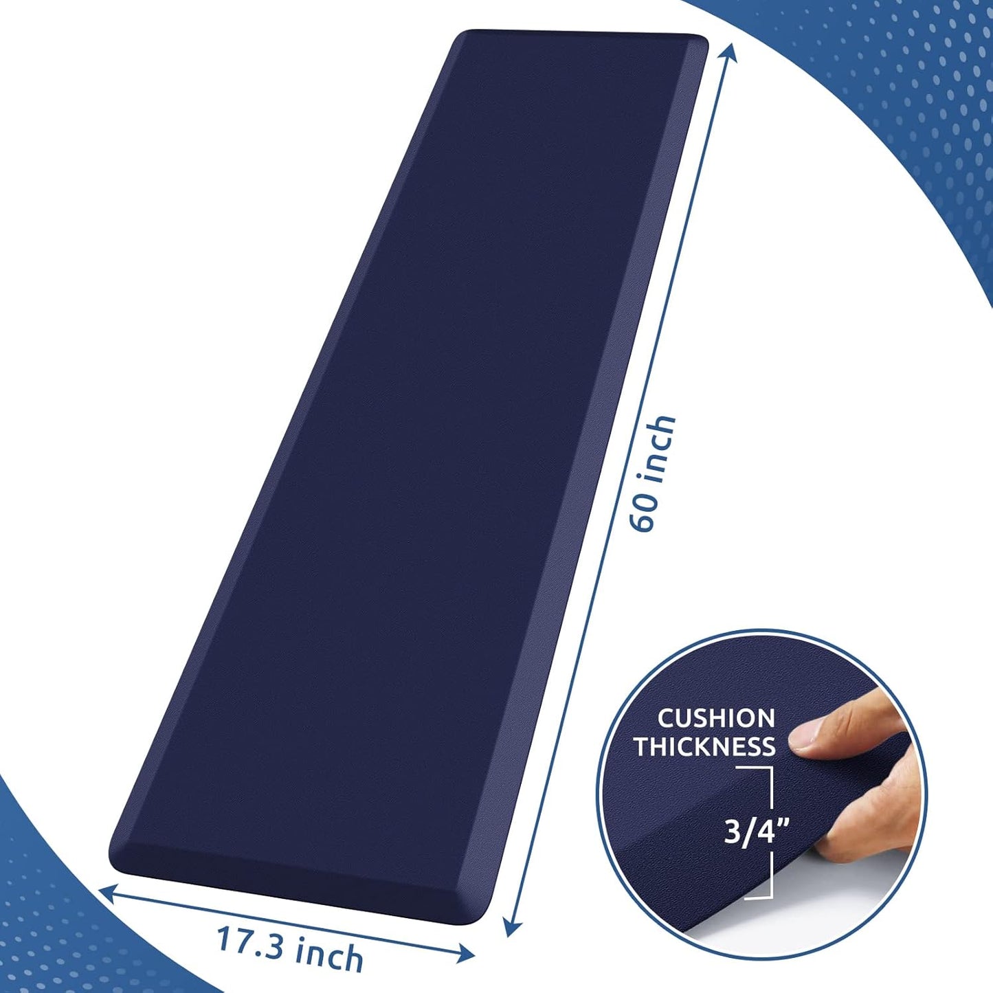 KitchenClouds Kitchen Mat Cushioned Anti Fatigue Kitchen Rug 0.8inch Waterproof Non Slip Kitchen Rugs and Mats Standing Desk Mat Comfort Floor Mats for Kitchen Sink Office (17.3"x60",Blue)