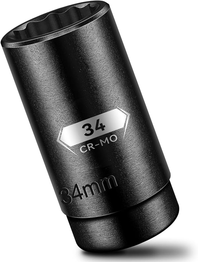 BLACKROBOT 34 mm 12-Point Deep Impact Socket, 1/2 Inch Drive, Metric, Black Manganese Phosphate Coating